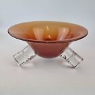 Anthony Stern Signed Art Glass Tripod Bowl Orange / Red With Clear Feet 23cm
