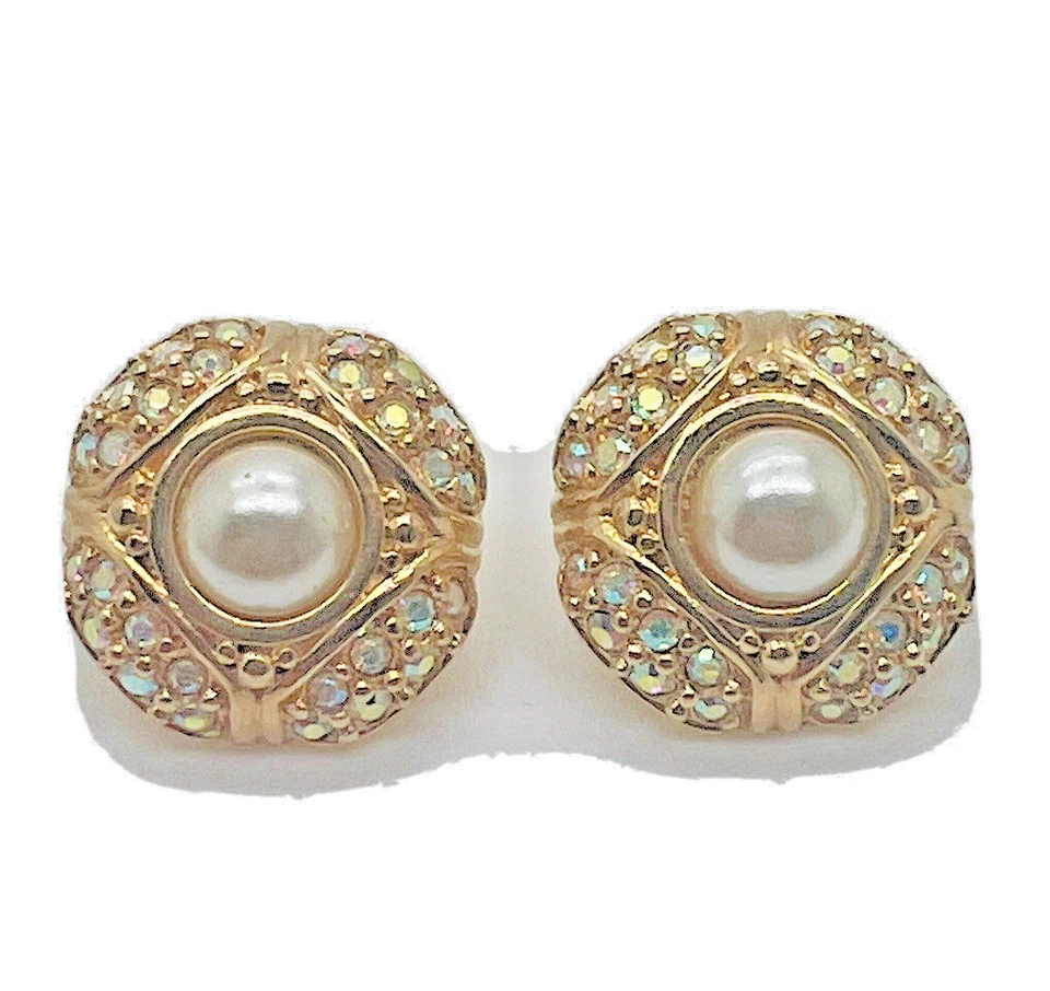 Pendientes de perlas perforados C5 de colección genuinos de cristal de Swarovski estrás tono dorado Foto 1 de 4