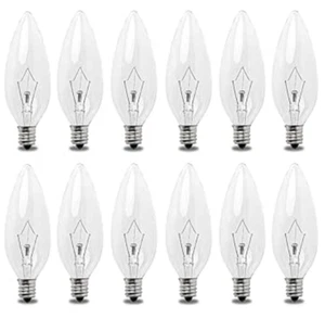 12 Pack Chandelier Torpedo Tip B10 Bulbs 120V 25W Candelabra E12 Clear 2700K - Picture 1 of 5