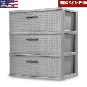 3 Drawer Cement Weave Tower Organizer BPA-Free Stylish Storage Solution Plastic - Picture 1 of 6