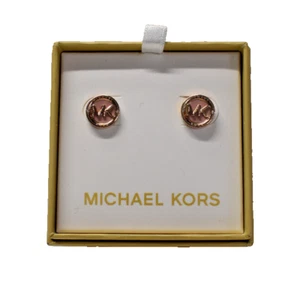 MIchael Kors MK Logo Studs Earrings Goldtone Pink MKJX7866791 New in Box! - Picture 1 of 7