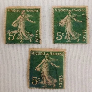 Vintage 1920s 3 Green French Postage Stamps France Sower Yvert Preoblitere 5c - Picture 1 of 3