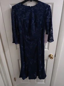JS Collections Midi Dress Womens Navy Cecily 3/4-Sleeve Back Zip Size 6 G26-56 - Picture 1 of 4