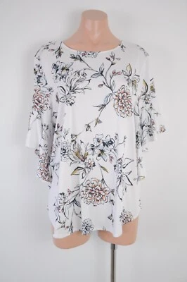 Witchery Top Blouse Womens Size XL White Black Pink Floral Bell Sleeve - image 1 of 4