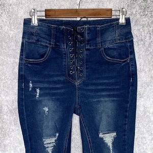 Hot Kiss womens lace up skinny ankle jeans juniors size 9 stretch high rise - Picture 1 of 8