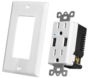 Wall Outlet with USB Ports 4.2Amp Tamper Resistant Receptacle for iPhone Samsung - Picture 1 of 12