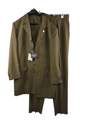 Gianni Vironi Superior 100s 3pc Men's Suit Brown Jacket 40L x Pants W33 - Unhemm - Image 1 of 4