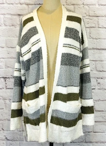 NWT Pink Clover Open Front Long Cardigan Sweater Stripes Pockets SOFT Oversize M - Picture 1 of 7