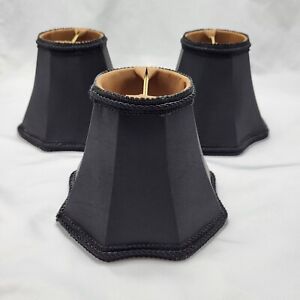 Vintage Black Fabric Clip-On Lamp Shades - Set Of 3 - 5" Tall - 6" Across 