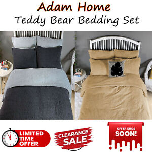 Teddy Bear Fleece Duvet Cover Set & Pillowcases Thermal Sherpa Warm Soft Bedding