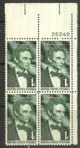 1959 US Scott # 1113 Abraham Lincoln Sesquicentennial 1c Plate Block of 4 MNH - Picture 1 of 1