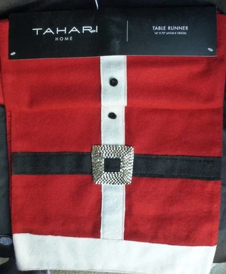 TAHARI Festive Santa Suit TABLE RUNNER Wool Blend Cheery Holiday 16" x 72" - Image 1 of 4