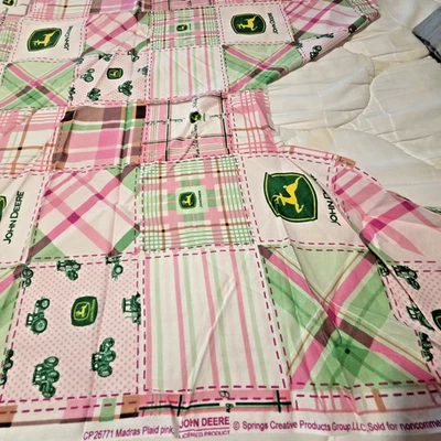 John Deere Fabric Madras Plaid Pink CP26771 Cotton Patchwork Design 23" x 44" - Image 1 of 2