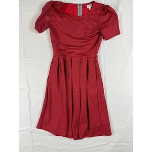 LuLaRoe Dress Size Small Red Black Striped Short Sleeve Fit & Flare Pockets - Picture 1 of 9