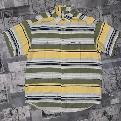 Vintage 90s Guess Mens Medium Logo Striped Color Block Button Shirt USA - Image 1 of 4