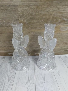 Vintage Hofbauer Butterfly Crystal Etched Candlestick Holders Set of 2 - Picture 1 of 6