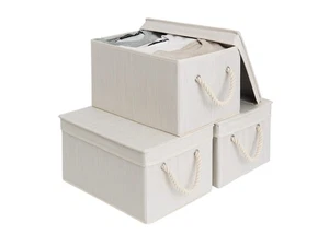 Storage Bins with Lid, Decorative Boxes with Soft Rope Handles, Foldable Bask... - Picture 1 of 7