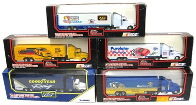 LOT OF NASCAR 1/64 SEMI TRUCKS IN BOX GOODYEAR SUNOCO IRVINE PUROLATOR - Image 1 of 3