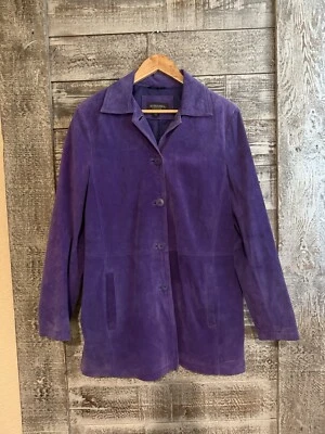 Chaqueta de Cuero Colección Bernardo Abrigo Gamuza Cuello Púrpura Talla M De Colección Usada en Excelente Condición Foto 1 de 4