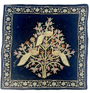 Razia Zardozi Gold Metal Thread Bead Embroidered Velvet Peacock Pillow Case A - Picture 1 of 7
