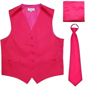 New Men's hot pink formal vest Tuxedo Waistcoat pre-tied neck tie and hankie - Picture 1 of 4