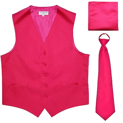 New Men's hot pink formal vest Tuxedo Waistcoat pre-tied neck tie and hankie - Image 1 of 4