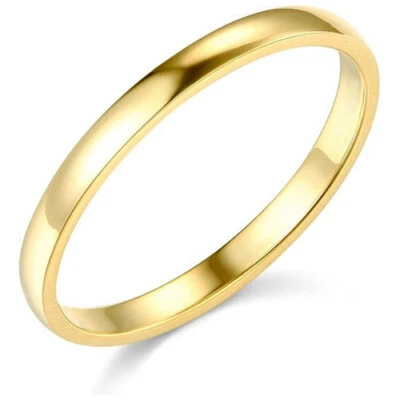 14K Solid Yellow Gold 2mm Plain Men's and Women's Engagement Wedding Band Ring - Image 1 of 2