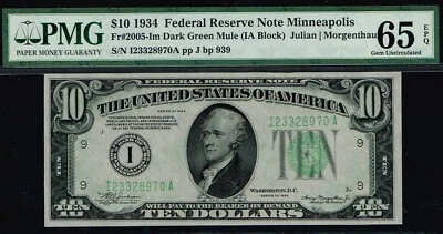 TOUGH MINNEAPOLIS  MULE. $10 1934 Minneapolis FRN. Fr. 2056-Im. PMG 65 EPQ - Image 1 of 3