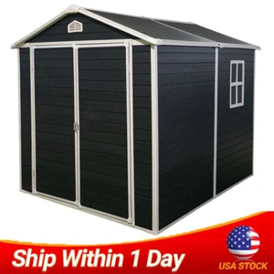 6x8 FT Resin Outdoor Storage Shed with Floor & Windows Ventilation for Garden - Picture 1 of 8