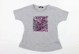 F&F Girls Grey Cotton Blend Basic T-Shirt Size 5-6 Years Roll Neck Pullover - Picture 1 of 12