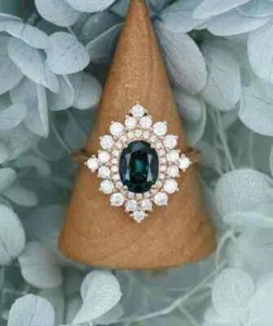 3.5Ct Oval Cut lab Created London Blue Topaz Engagement Ring 14k Rose Gold Over - Picture 1 of 3