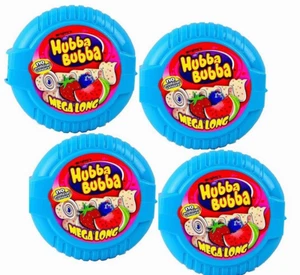 4x Hubba Bubba Mega Long Chewing Gum with Strawberry, Blueberry, Melon Flavors - Picture 1 of 3