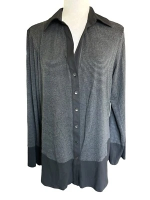 Yansi Fugel Women's Sweater Button Up Striped Black V-neck Stretch Sz XL - Image 1 of 4