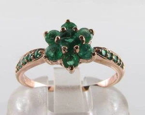 9CT 9K ROSE GOLD DAISY COLOMBIAN EMERALD ART DECO INS BAND RING FREE RESIZE - Picture 1 of 5