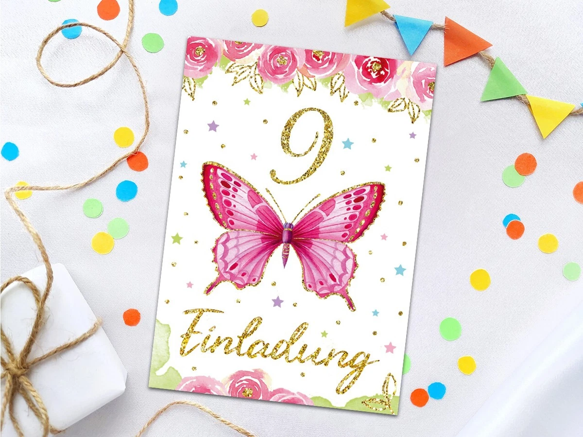 9. Geburtstag Einladungsset – 8 Karten Mit Umschlägen, Tüten, Aufklebern & Spielen