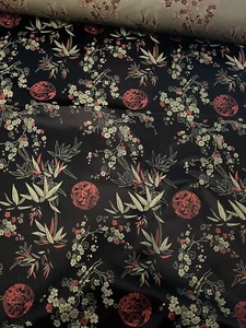 1M Black Multi Coloured madalion floral Design Chinese Brocade Fabric 45" - Picture 1 of 4