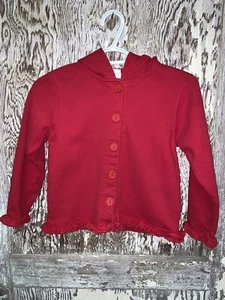 Kelly's Kids Red Sweatshirt Button Up Hoodie Jacket Ruffle Sleeves 7/8 - Picture 1 of 2