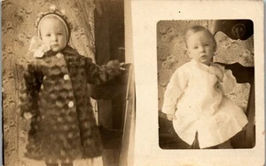 two young children portraits 1908 RPPC Vintage Postcard JJ - Picture 1 of 2