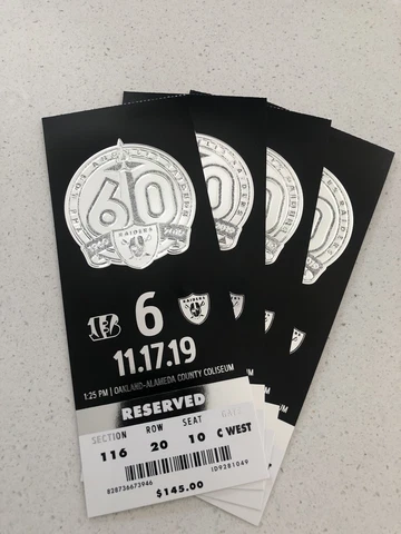 OAKLAND RAIDERS SEASON TICKET STUB vs CINCINNATI BENGALS 11/17/2019 MINT UNUSED Cover
