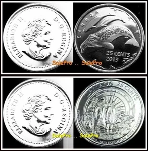 2x CANADA 2013 QUARTERS ARCTIC EXPEDITION WHALE & EXPLORERS NEW 25 CENT COIN UNC - Picture 1 of 4