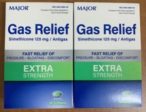 2 PACK- Gas Relief Extra Strength Simethicone 125 MG 30 Softgel.Compare To Gas-X - Picture 1 of 2