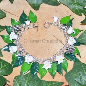 Lily of the Valley Bracelet, with Butterfly and Bee, Wedding Jewellery Summer