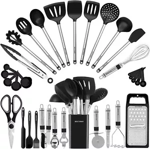 Kitchen Utensils Set - Silicone Cooking Tools - 33 Kitchen Utensils and Spoons - Picture 1 of 7