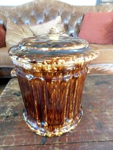 Rare Mid 1850 Large Bennington Storage Jar w/ Lid Rockingham Glaze Yellow Ware - Picture 1 of 10