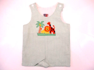 Mameluco De Colección PETE'S PARTNER (Buen Lad) 6-9 meses Verde Blanco Rayas León Jirafa Usado en Excelente Condición Foto 1 de 4