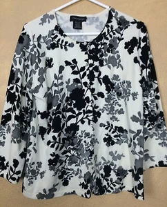 Cable & Gauge Sweater Cardigan Black Gray Ivory Floral Rhinestone Buttons Sz XL - Picture 1 of 6