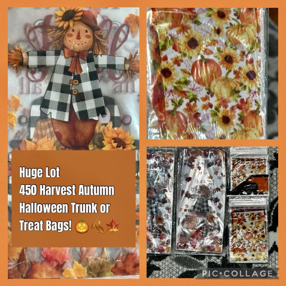 Lot of 450 Festive Autumn Harvest Halloween Trunk or Treat Bags 🎃 (2 Sizes) NEW - Image 1 of 4