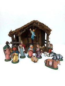 Vintage PRESEPIO Christmas Nativity Manger Set 12 Figures With Crèche +Box Italy - Picture 1 of 17