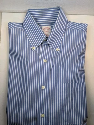 Brooks Brothers 346 Button Down Blue White Stripe Sz 14 1/2-2/3 Reg Fit Non Iron - Image 1 of 4