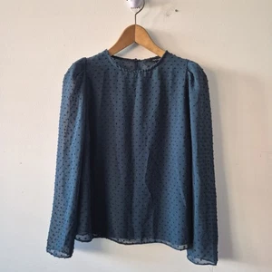 Ladies Top Size 12 New Look Teal Sheer Chiffon Blouse Day Office Work Party - Picture 1 of 8